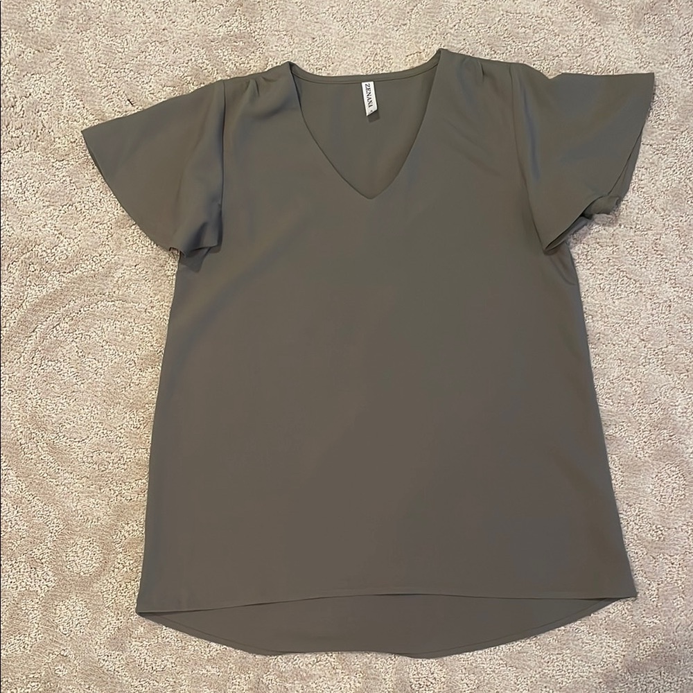 Zenana S Women's V-Neck Flutter Sleeve Top